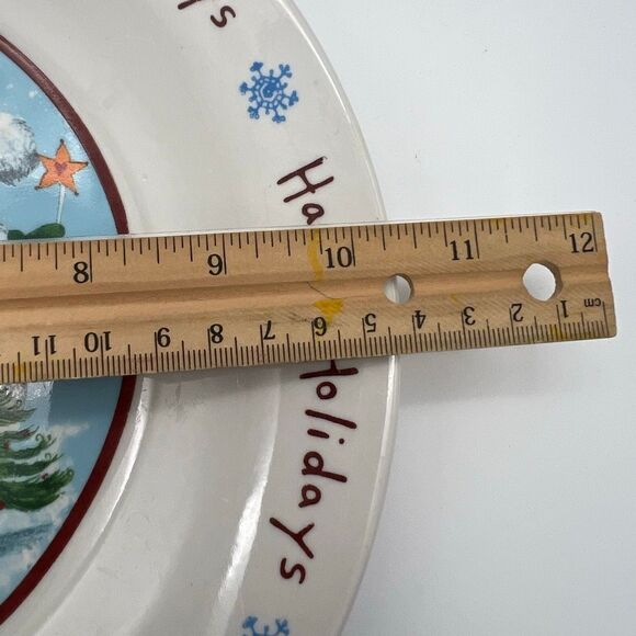 Winter Dinner Plate White Round Happy Holidays Snowflakes Snowman Couple Dish - Picture 12 of 12